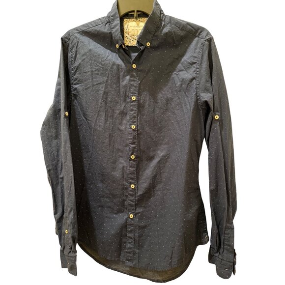 Denim & Flower Ricky Singh Mens Long Sleeve Navy Blue Polka Dot Button-Down Shir - Picture 1 of 7